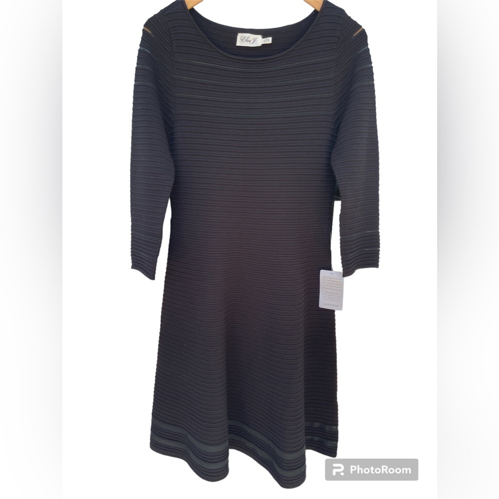 Eliza J mesh fit and flare dress 3/4 sleeve bateau neck black size small - Picture 4 of 10